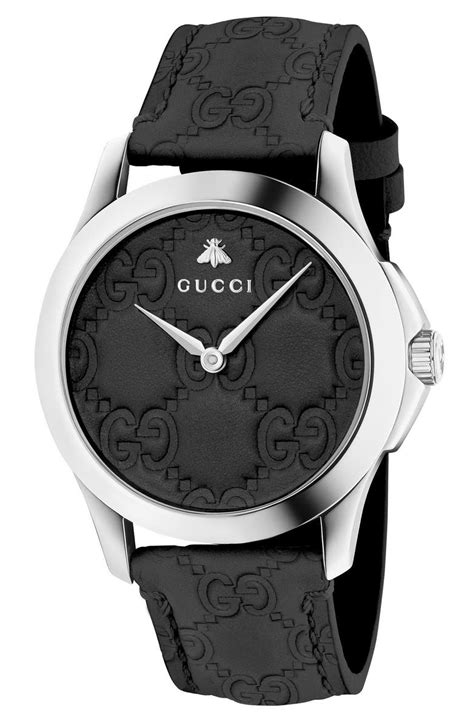 gucci g timeless mens black leather strap watch|gucci 38mm gold timeless watch.